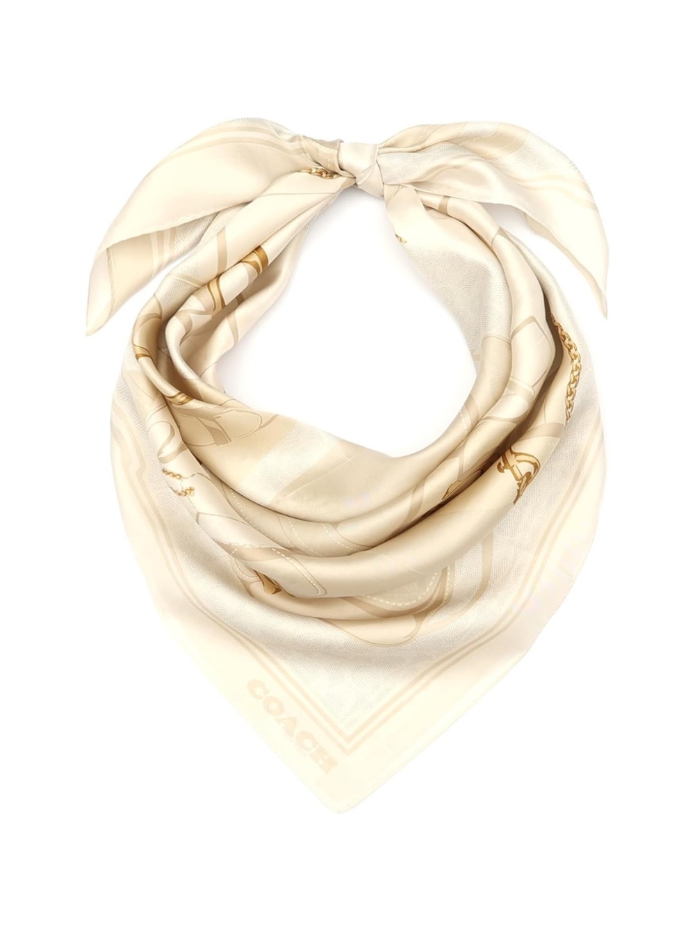 New Coach Chalk and Gold Silk Tabby Square Scarf